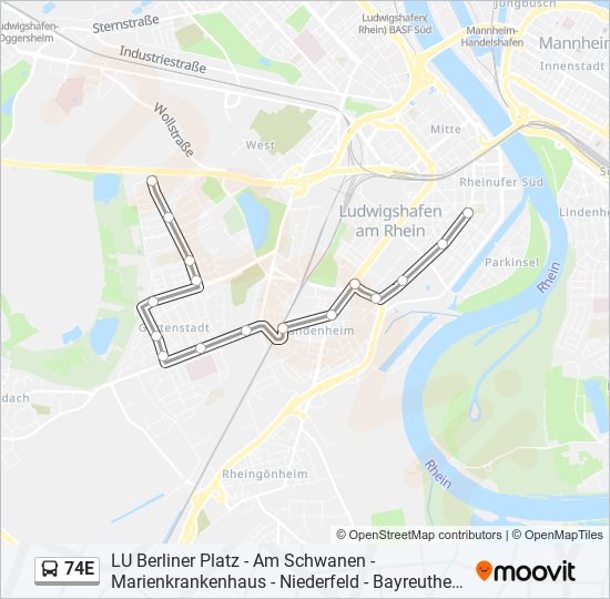 Автобус 74E: карта маршрута