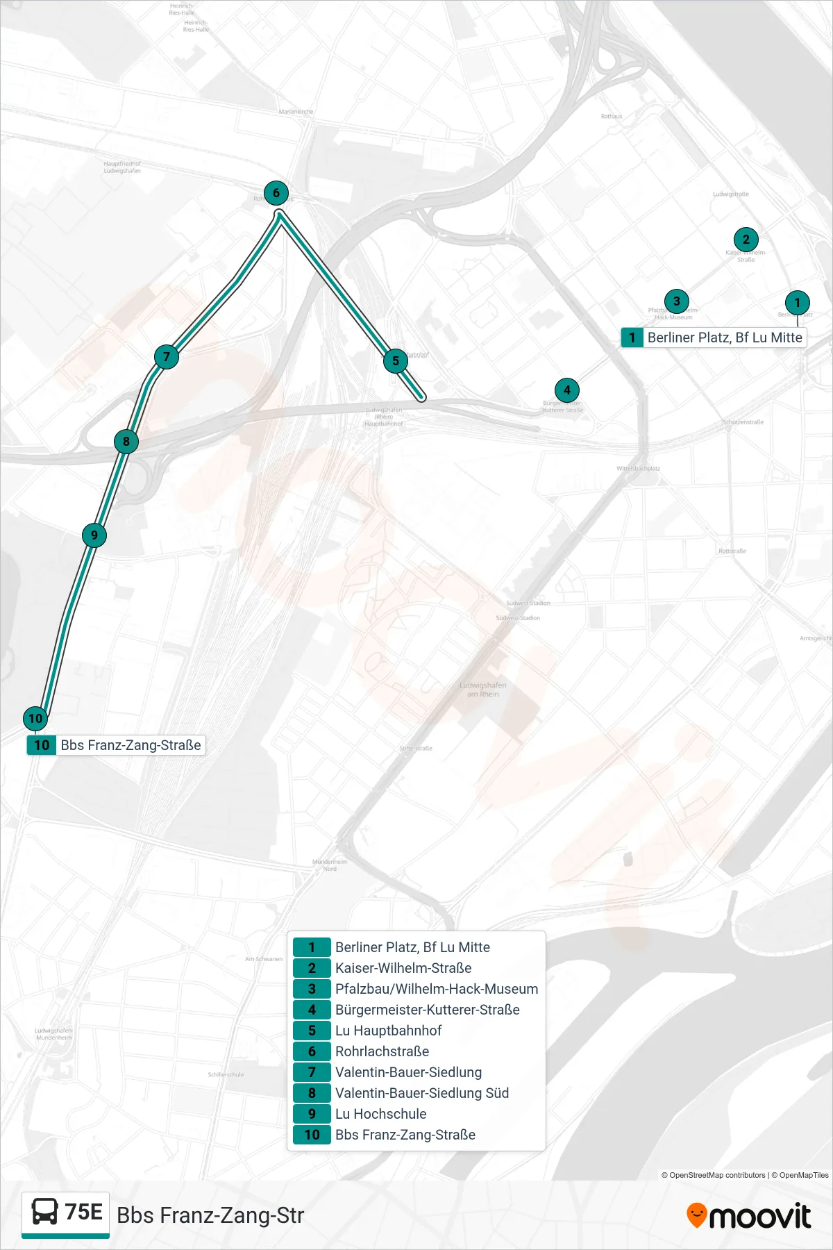 75E bus Line (Bbs Franz-Zang-Str) route and stops on a map