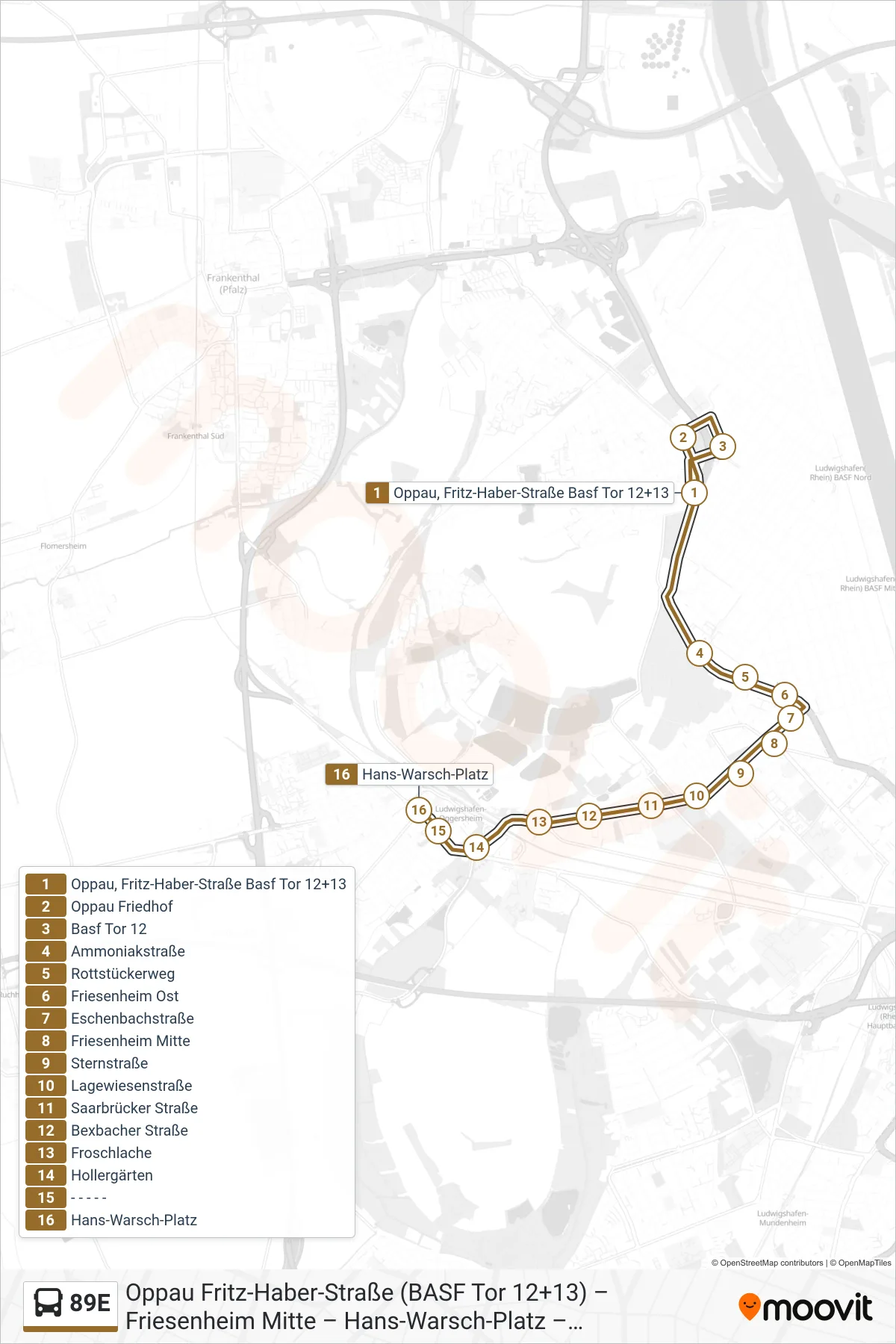 89E bus Line (Hans-Warsch-Platz) route and stops on a map