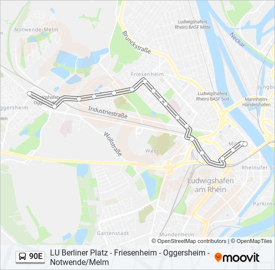 90E bus Line Map