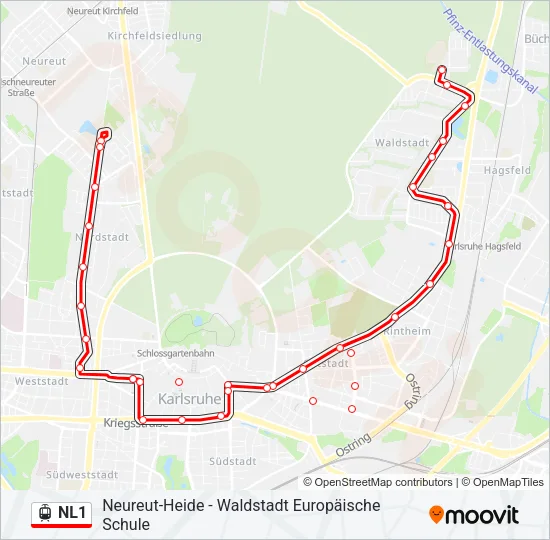Трамвай NL1: карта маршрута
