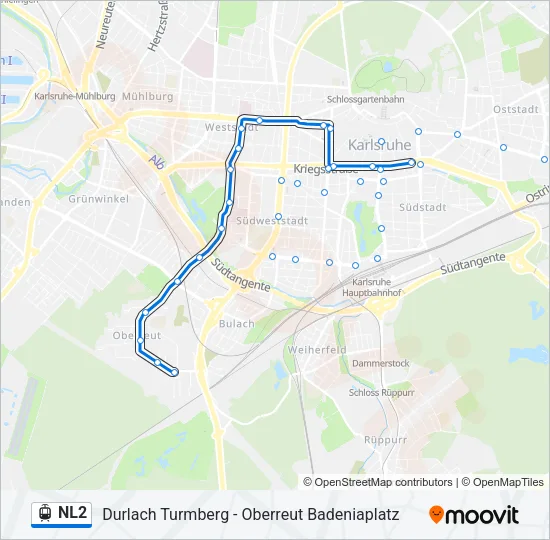 Трамвай NL2: карта маршрута