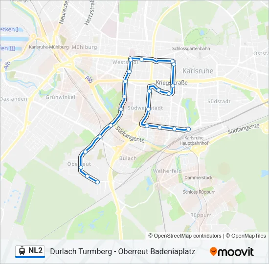 Трамвай NL2: карта маршрута