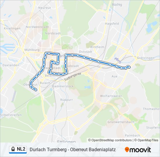 Трамвай NL2: карта маршрута