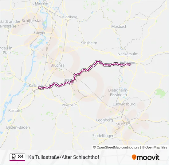 Поезд S4: карта маршрута