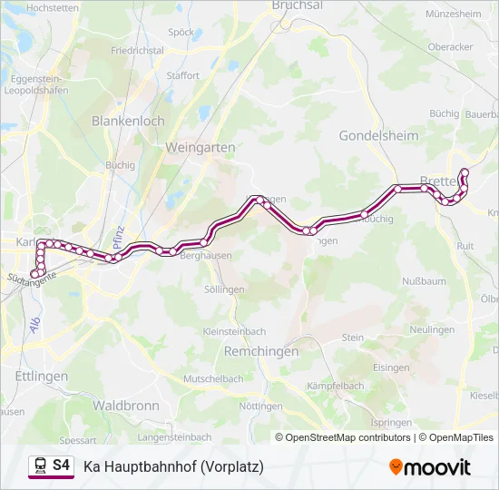 Поезд S4: карта маршрута