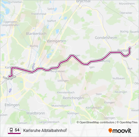 Поезд S4: карта маршрута