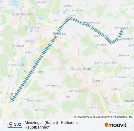 Поезд S32: карта маршрута