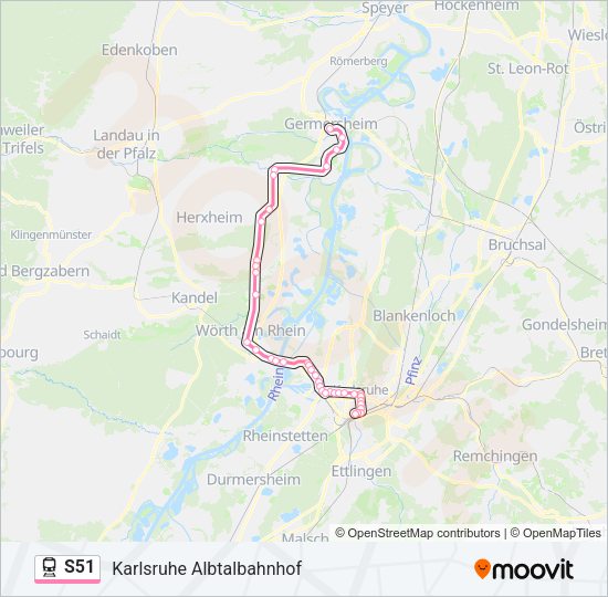 Поезд S51: карта маршрута