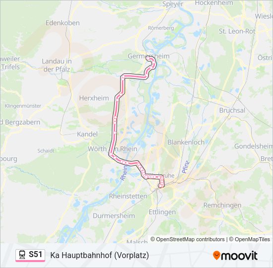Поезд S51: карта маршрута