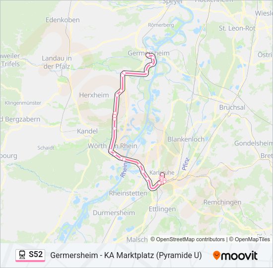 Поезд S52: карта маршрута