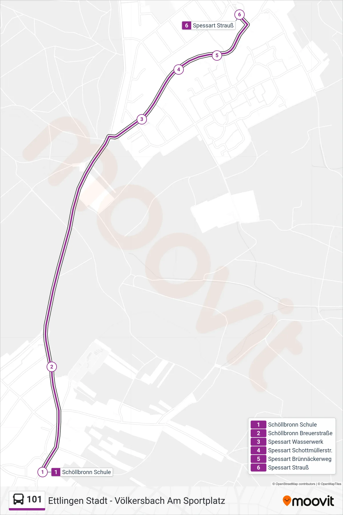 101 bus Line (Spessart Strauß) route and stops on a map