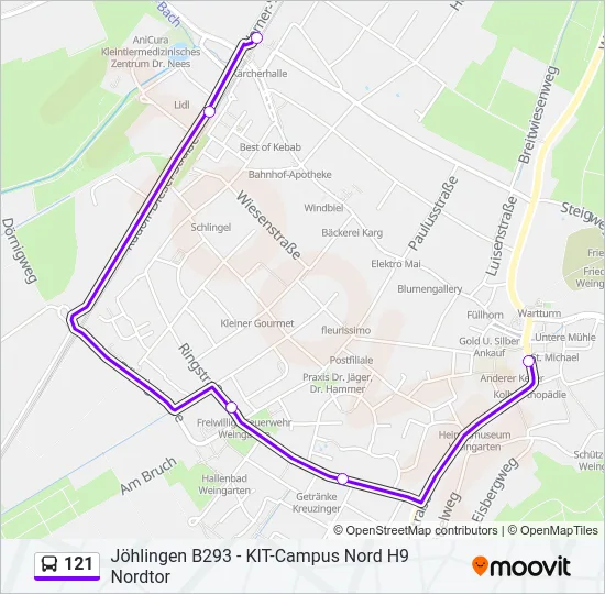 121 Bus Line Map