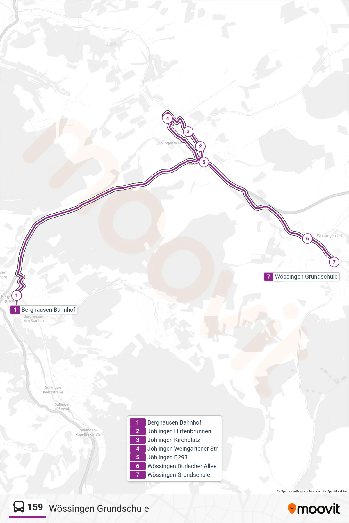Linie 159 (Bus) Richtung Wössingen Grundschule: Route und Haltestellen auf der Karte