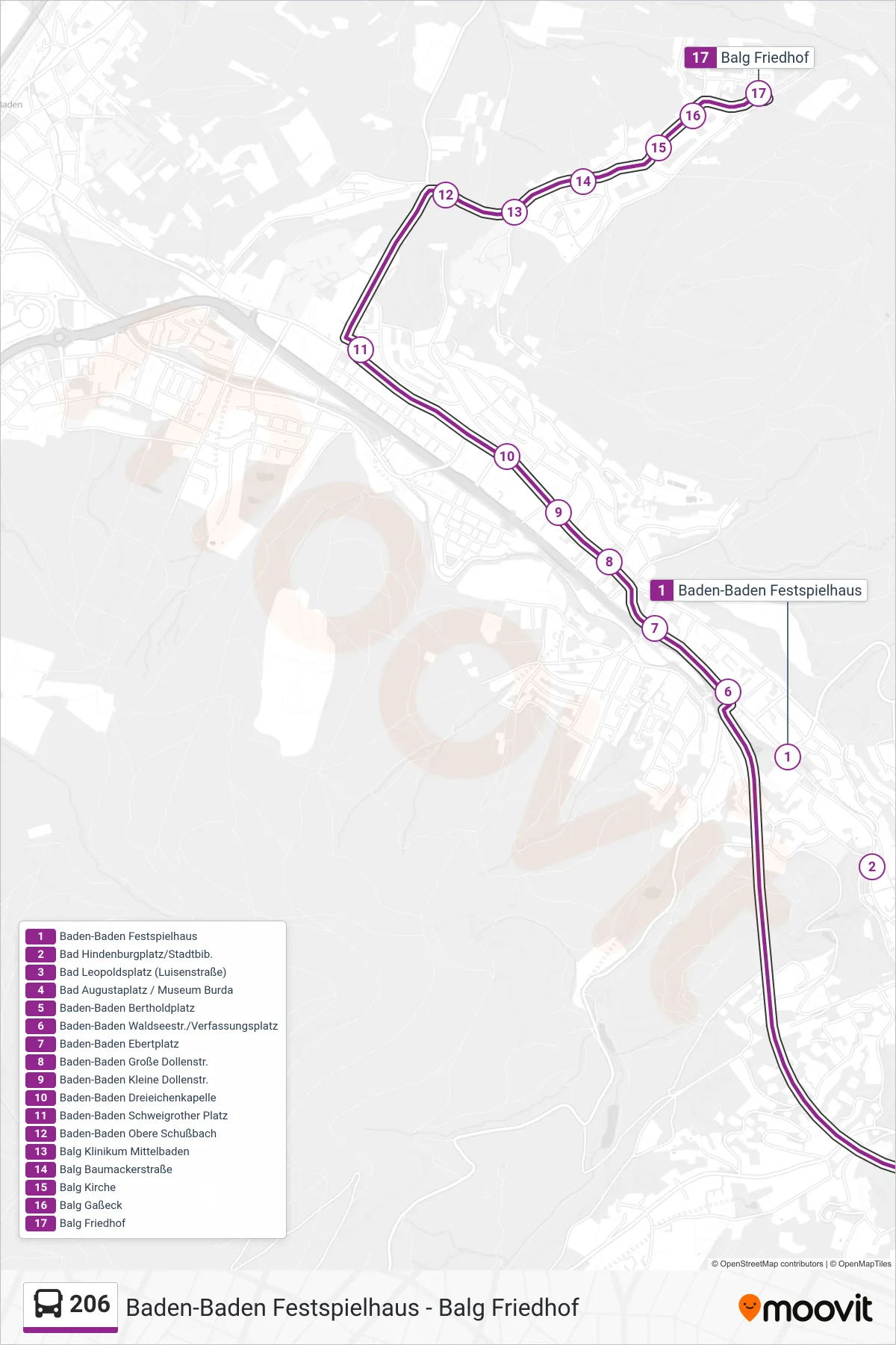 Linie 206 (Bus) Richtung Balg Friedhof: Route und Haltestellen auf der Karte