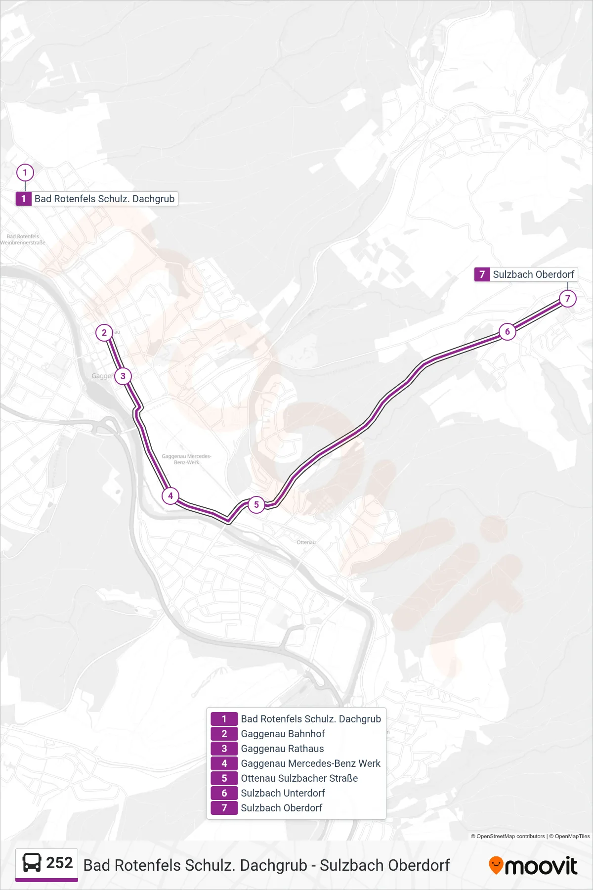Linie 252 (Bus) Richtung Sulzbach Oberdorf: Route und Haltestellen auf der Karte