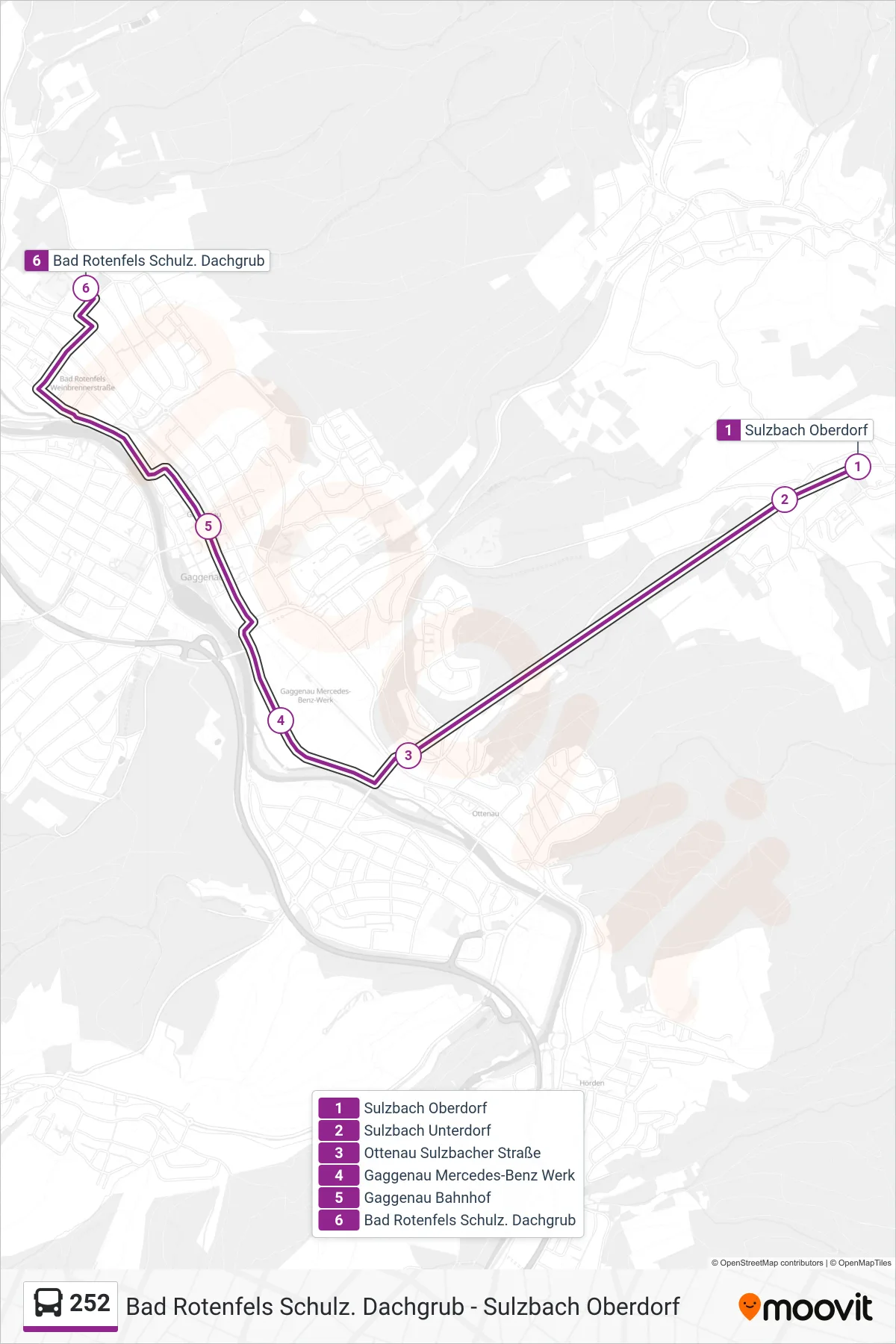 Linie 252 (Bus) Richtung Bad Rotenfels Schulz. Dachgrub: Route und Haltestellen auf der Karte