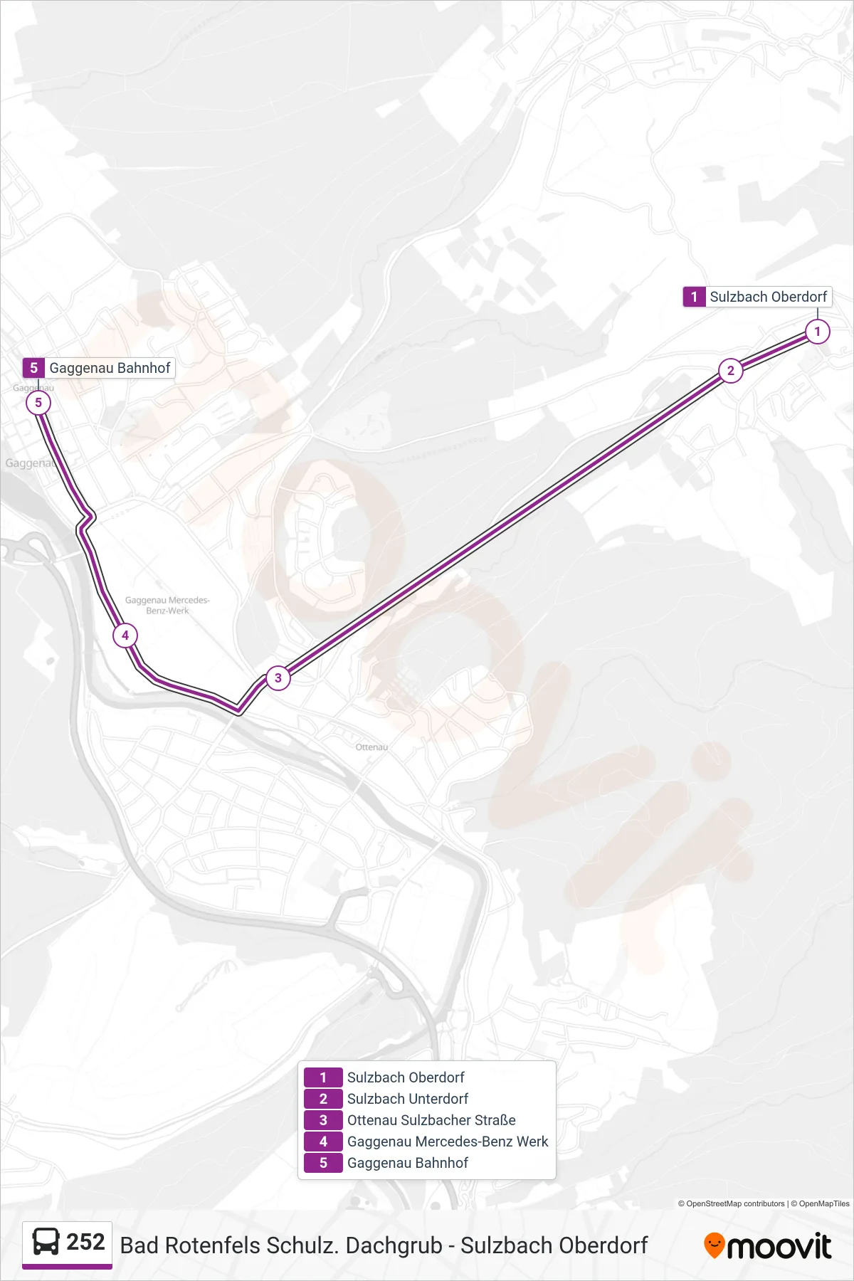 Linie 252 (Bus) Richtung Gaggenau Bahnhof: Route und Haltestellen auf der Karte