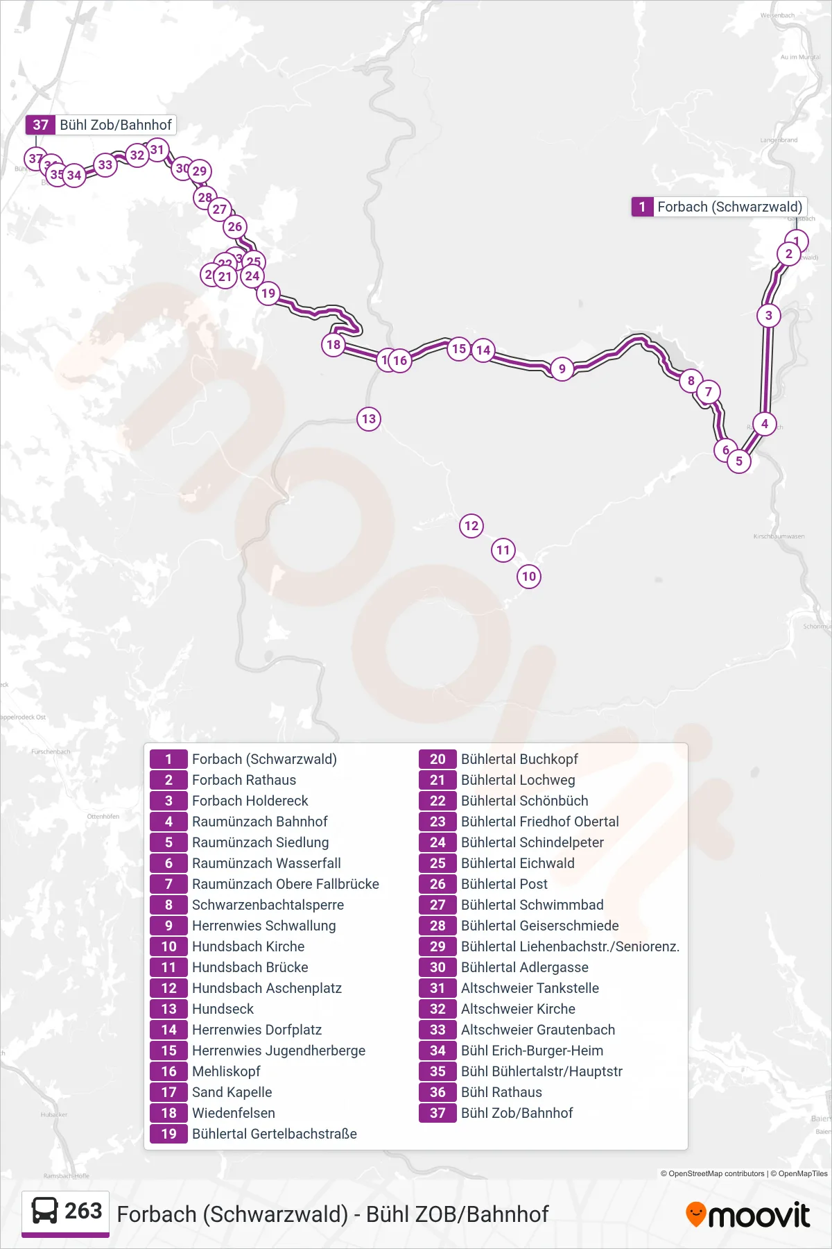 Linie 263 (Bus) Richtung Bühl Zob/Bahnhof: Route und Haltestellen auf der Karte