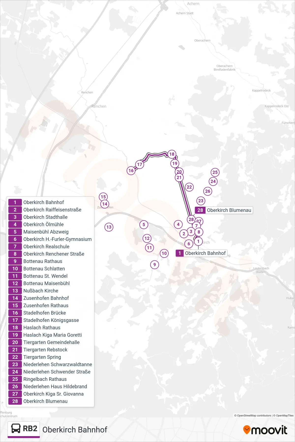 Linie RB2 (Bus) Richtung Oberkirch Bahnhof: Route und Haltestellen auf der Karte