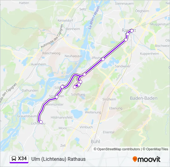 X34 Bus Line Map