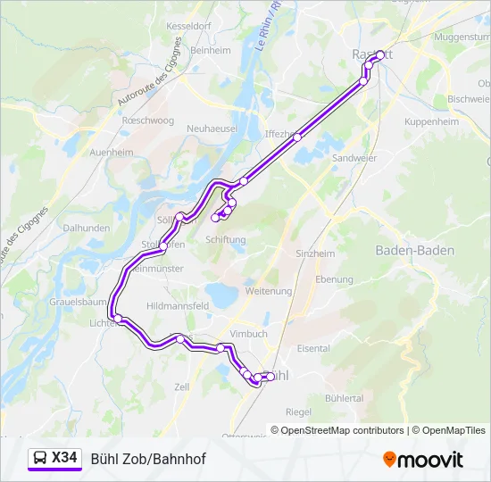 X34 Bus Line Map