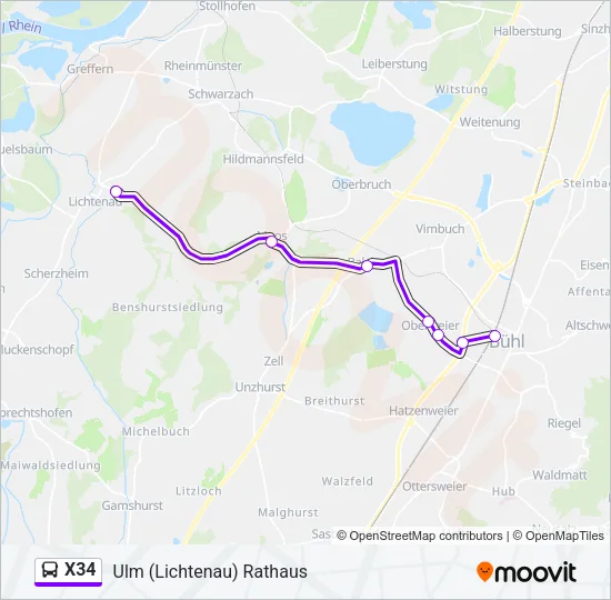 X34 Bus Line Map