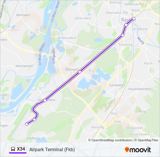 X34 bus Line Map