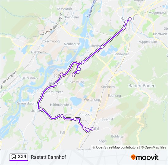 Автобус X34: карта маршрута