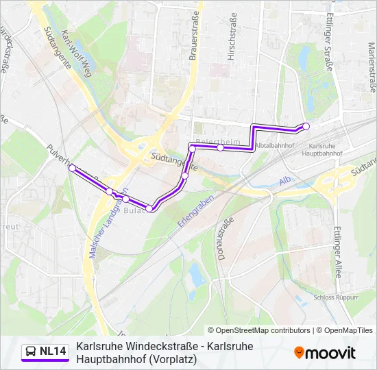 Автобус NL14: карта маршрута