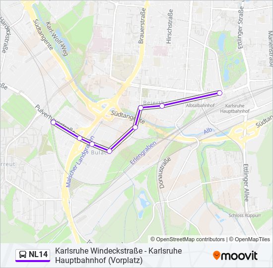 Автобус NL14: карта маршрута