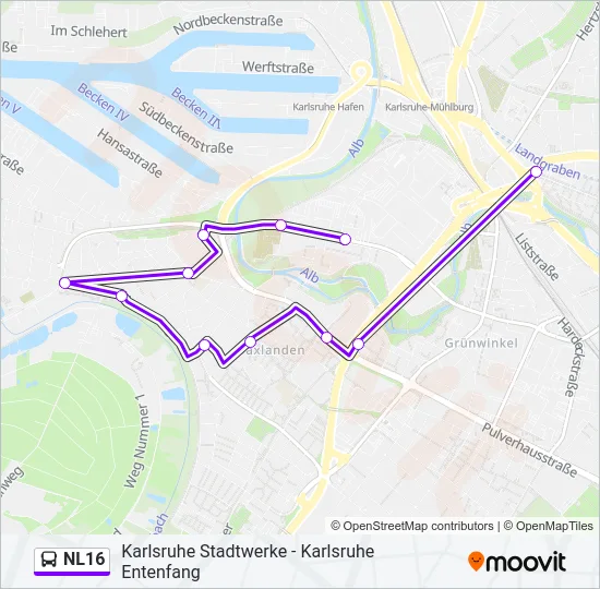 NL16 Bus Line Map