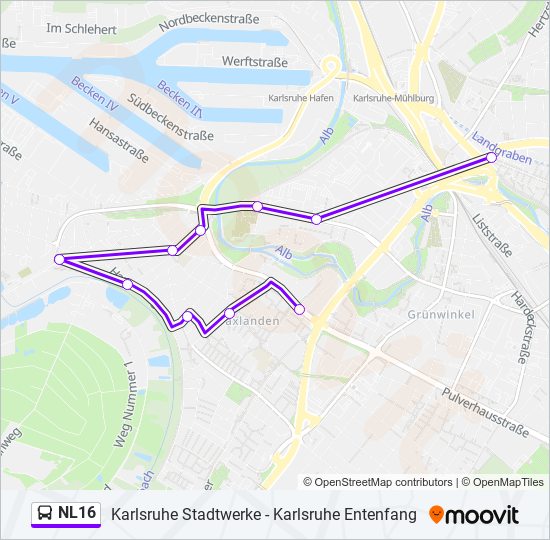 Автобус NL16: карта маршрута