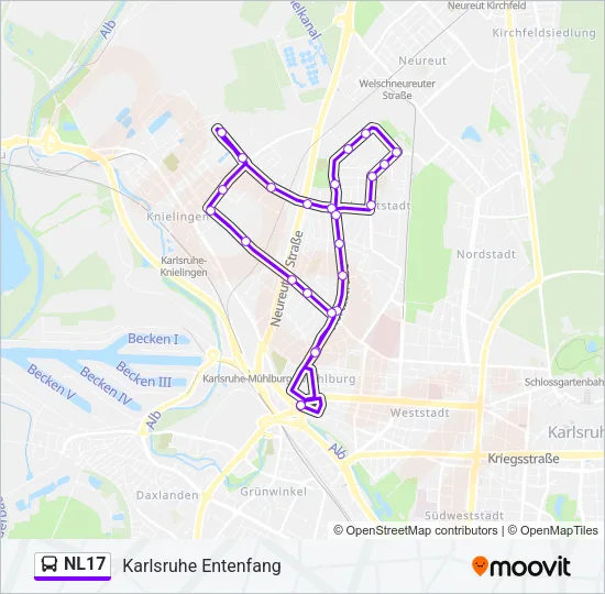 Автобус NL17: карта маршрута