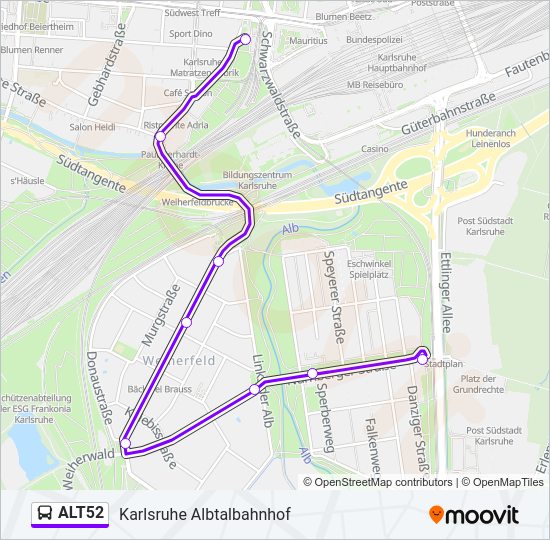 Автобус ALT52: карта маршрута