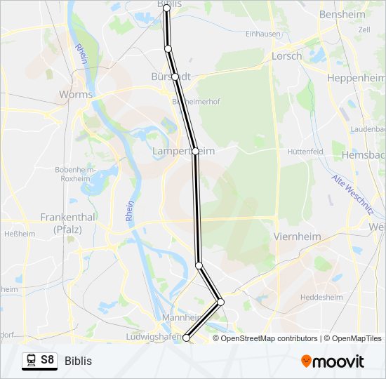 Bahnlinie S8 Karte