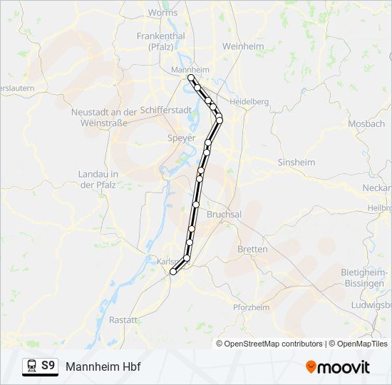Поезд S9: карта маршрута