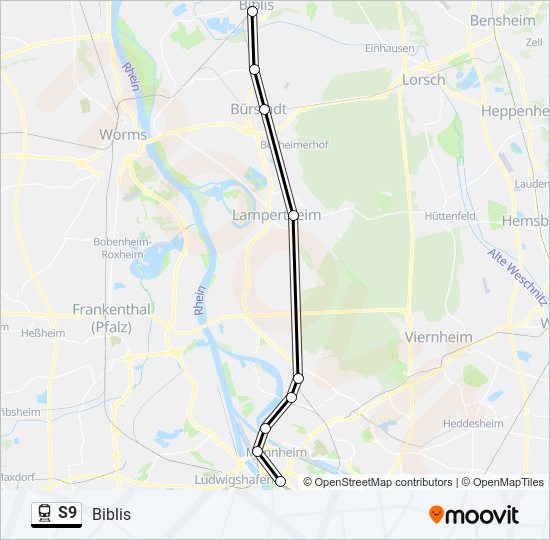 Поезд S9: карта маршрута