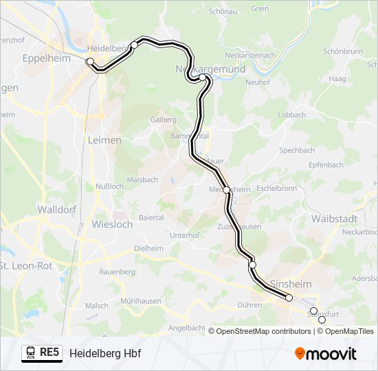 Поезд RE5: карта маршрута