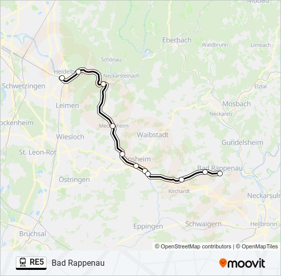 Поезд RE5: карта маршрута