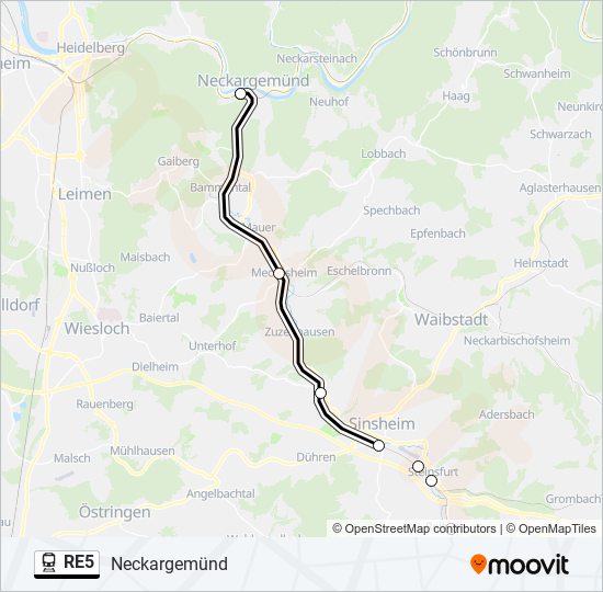 Поезд RE5: карта маршрута