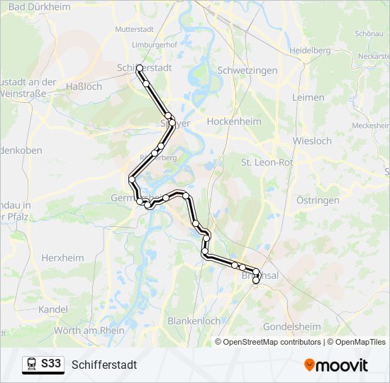 Поезд S33: карта маршрута