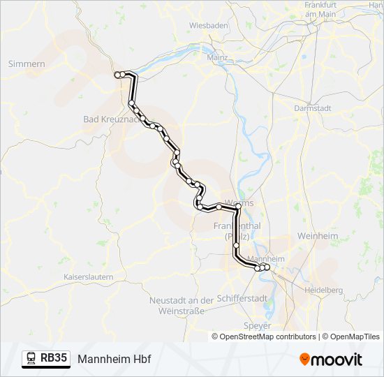 Поезд RB35: карта маршрута