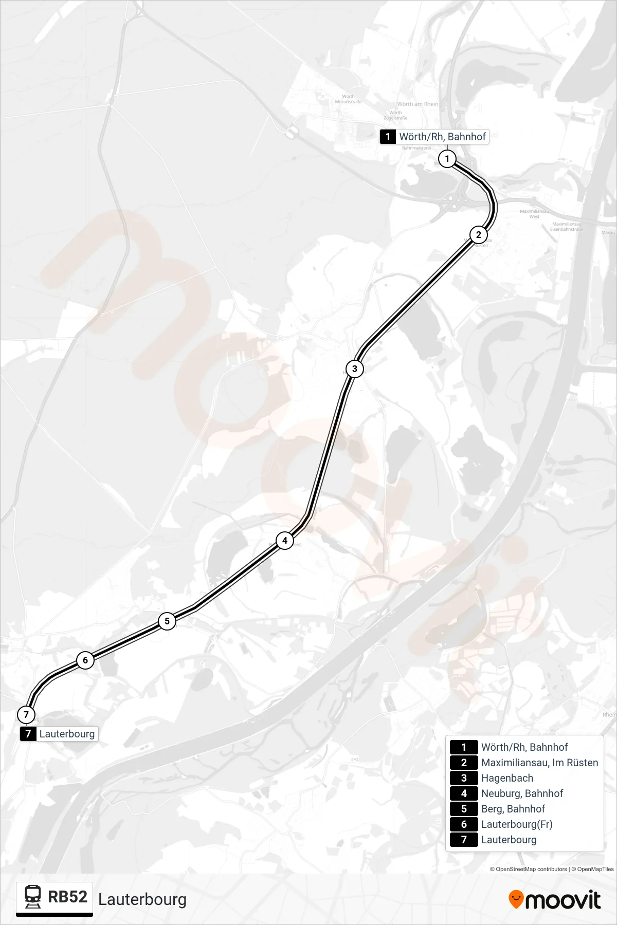 Linie RB52 (Bahn) Richtung Lauterbourg: Route und Haltestellen auf der Karte