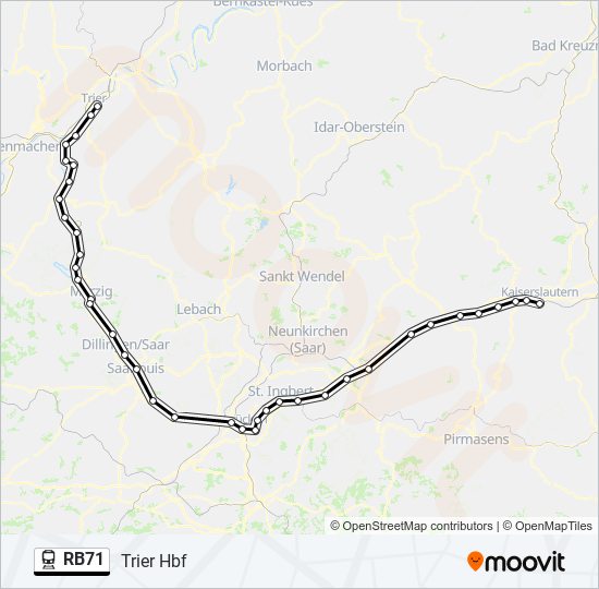 Поезд RB71: карта маршрута