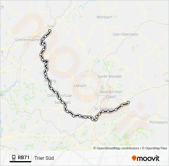 Поезд RB71: карта маршрута