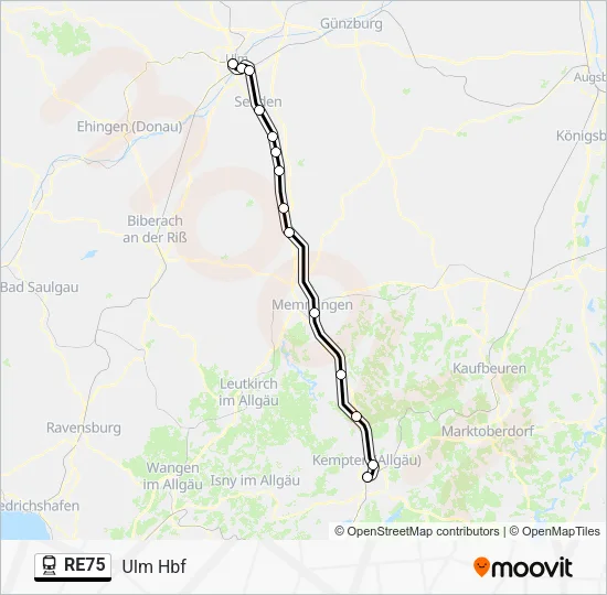 Поезд RE75: карта маршрута