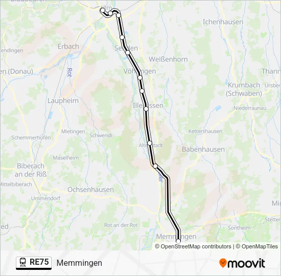 Поезд RE75: карта маршрута