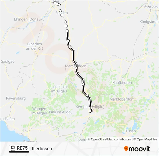 Поезд RE75: карта маршрута