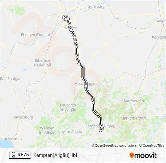 Поезд RE75: карта маршрута